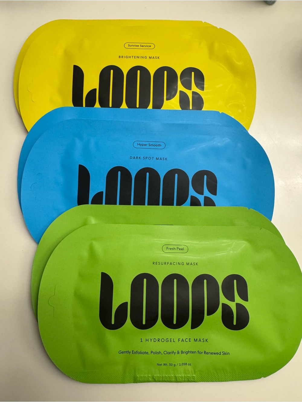 LOOPS Hydrogel Face Masks - set of 6. New.